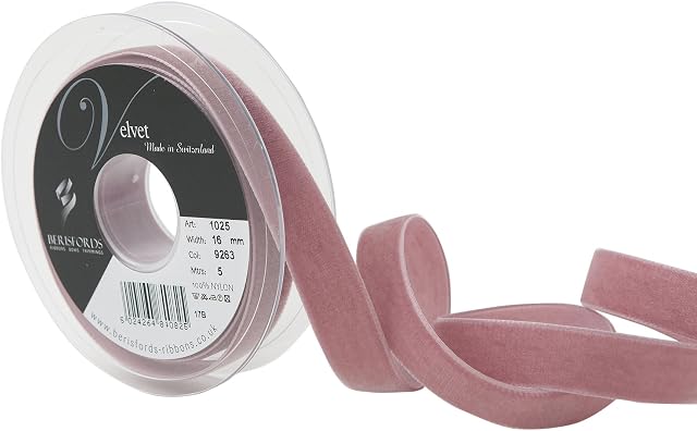 Berisfords Velvet Ribbon, Colonial Rose, 10.2 x 2.1 x 10.2 cm