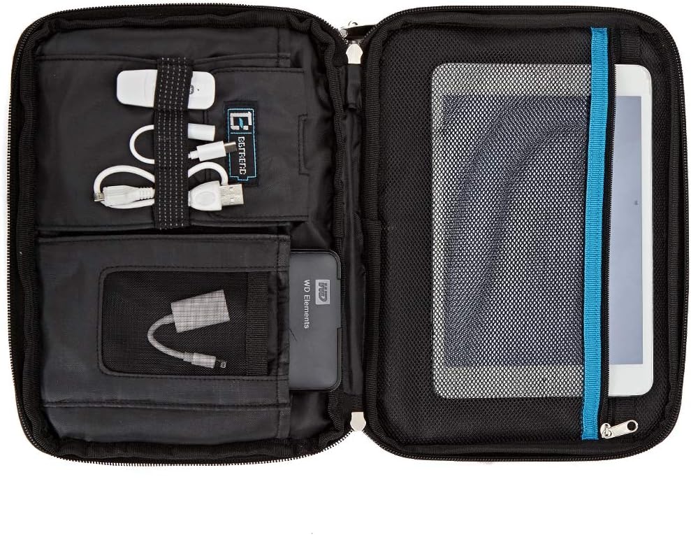 BGTREND Double Layer Electronics Organizer, Nylon Travel Accessories Cord Organizer, Cable Bag Compatible with Passport, Kindle, Camera Accessories, Black