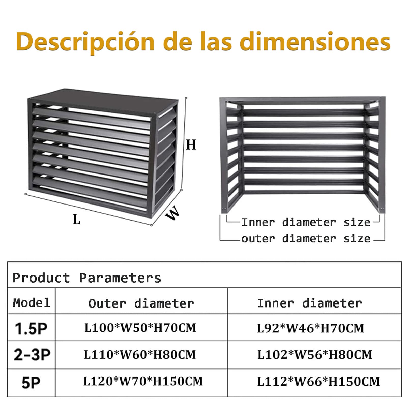 100×50×70(1.5P) Gris Sin Cub Cubierta Protectora Aire Acondicionado Aluminio - Dnowegas Funda Exterior Antirrobo Resistente Inclemencias Decorativa Pantalla Privacidad Ventilación