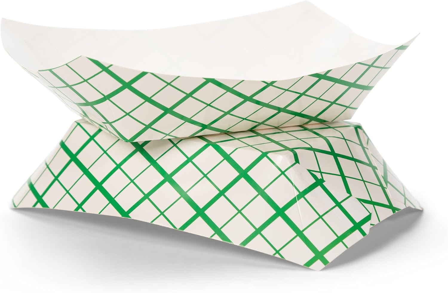Premium Quality Disposable Large Paper Food Boats (250 Pack) 3 Lb Disposable Green And White Checkered Style