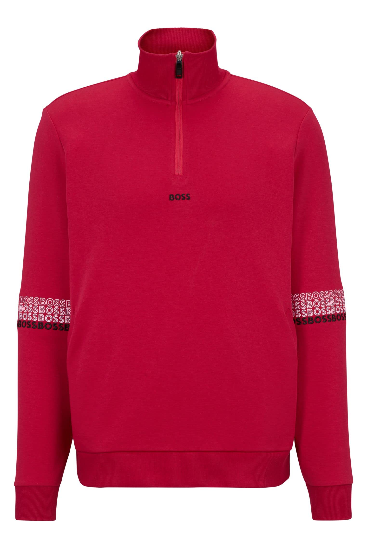 BOSS Męska bluza dresowa 1 z kołnierzem Troyer i wyszywanym logo, Rosa, XL