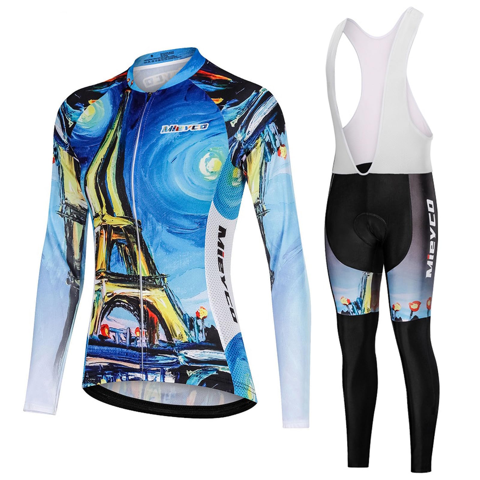 Abbigliamento Ciclismo Donna Completo Bici MTB,Maglia Ciclista Maniche Lunghe Maglietta Ciclo Giacca e Salopette Pantaloni con 19D Gel Imbottiti,Completi Tuta da Bicicletta Jerseys Rapida Traspirante