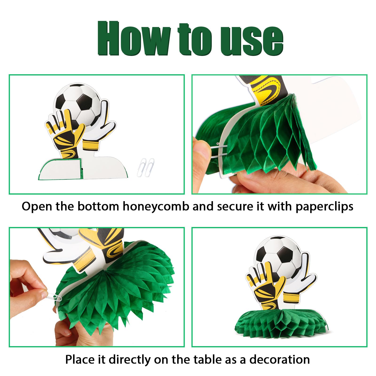 Decorazioni A Tema Calcio Da Tavolo - Set 9 Pezzi, Centrotavola A Nido D'Ape Per Feste - Foto 7