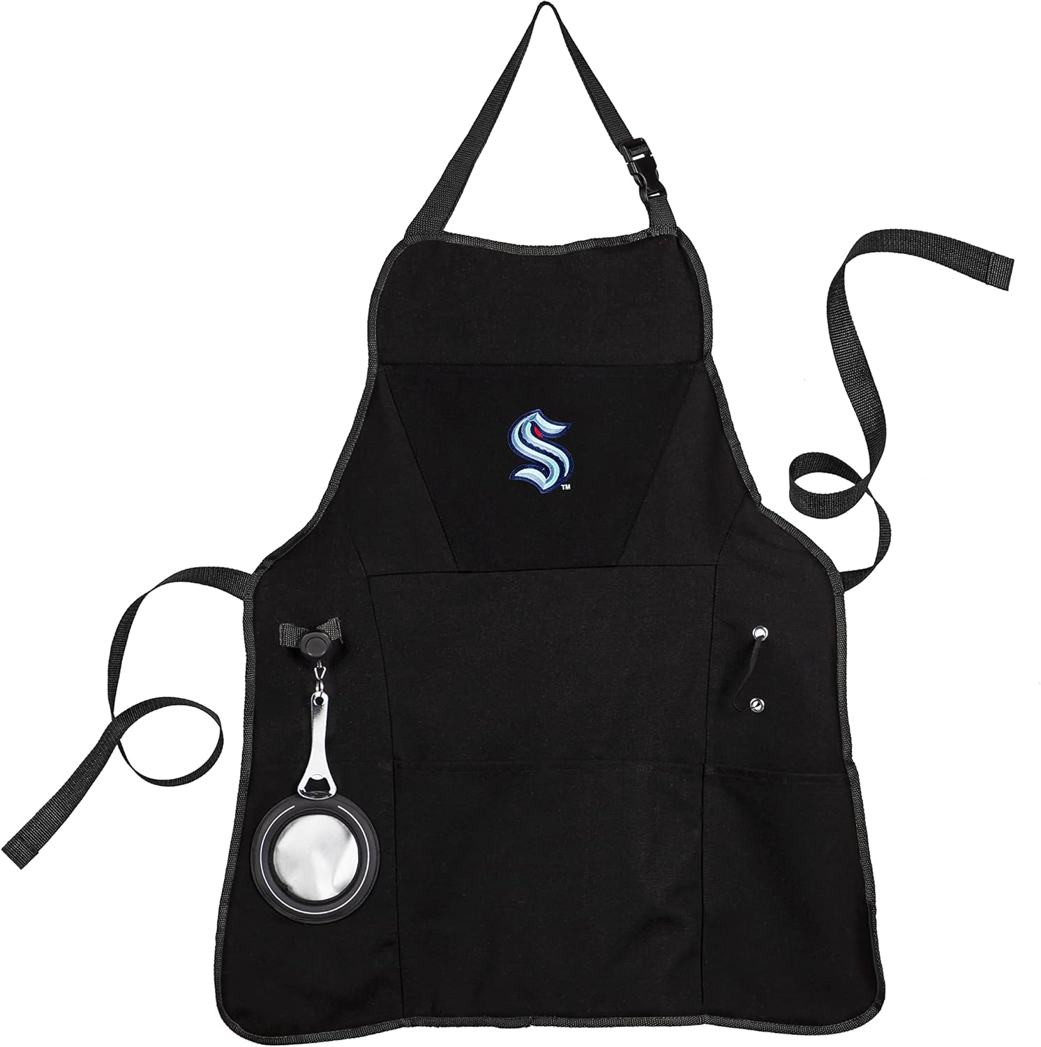 Team Sports America Outdoor NHL Black Grilling Apron | Seattle Kraken | Made of Durable Cotton | Beverage Opener and Multi-Tool | Sports and Tailgaiting Apparel