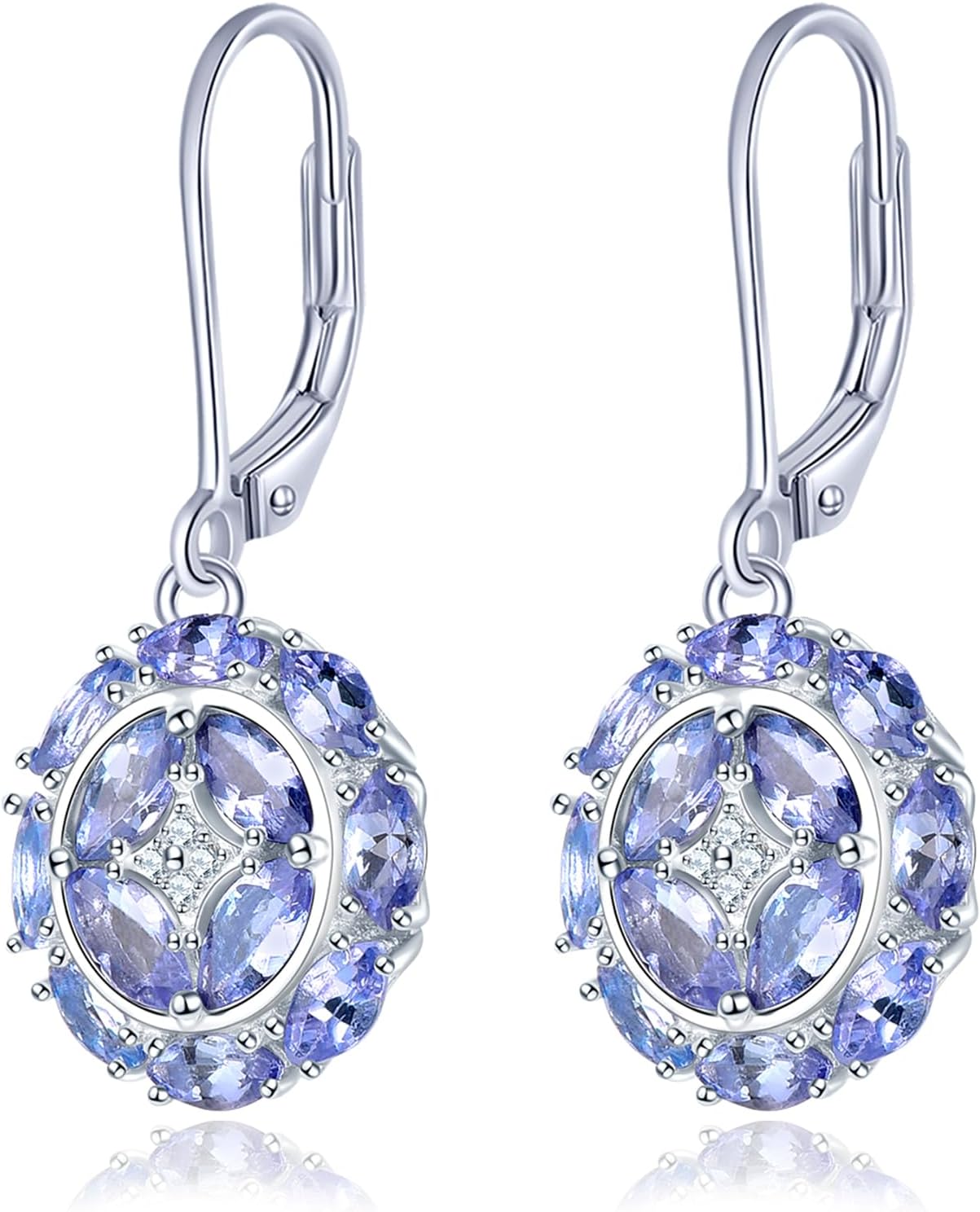 Drop Earrings for Women Setting Marquise Cut Natural Gemstone Chrome Diopside Tanzanite Birthstone Earring S925 Sterling Silver Cubic Zirconia Classic Style Fine Jewelry