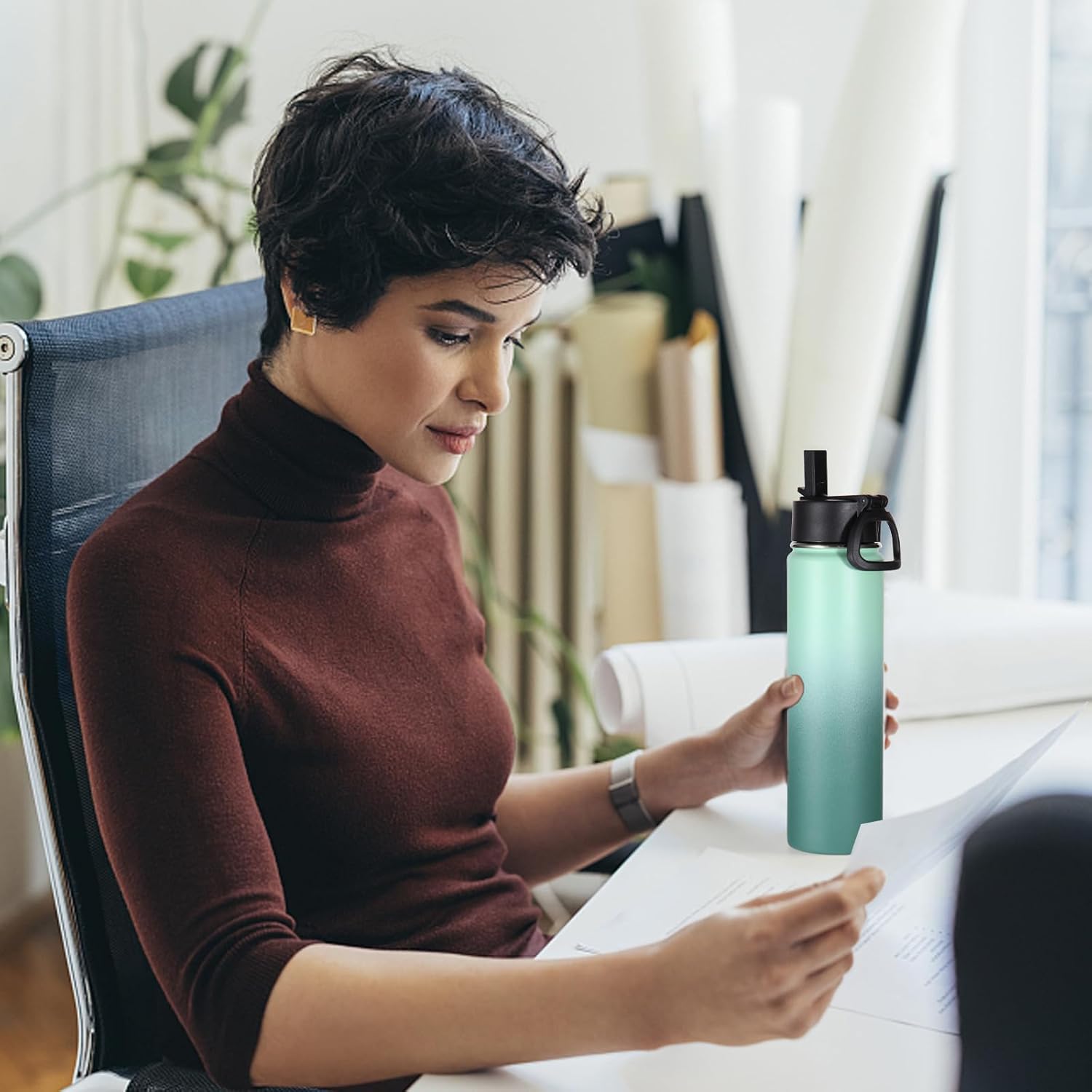 Volhoply 24oz Insulated Water Bottle With Straw Bulk 8 Pack,Metal Wide Mouth Water Bottles With Handle Keep Cold,Reusable Double Wall Cups,Powder Coated Sport Bottle For Holder(Assorted,8 count) - Image 7