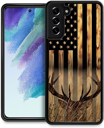 DJSOK Funda compatible con Samsung Galaxy S21 Ultra, diseño de bandera estadounidense de grano de madera, diseño de ciervo y cazador de ciervos y disponible en Yaxa El Salvador