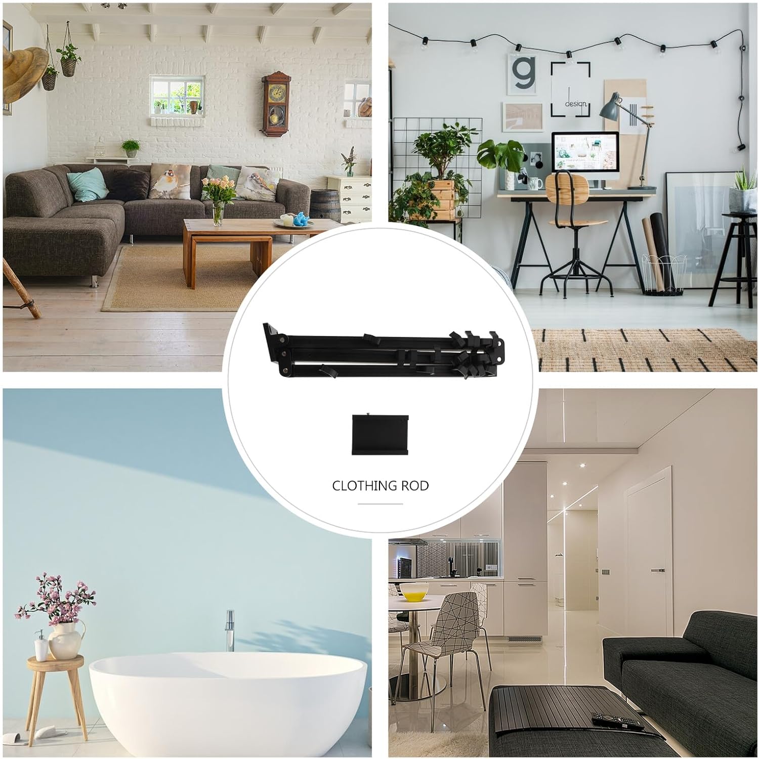 Foldable Retractable Clothes Drying Rack Black Space-Saving Aluminum Clothes Rod with Hooks for Balcony Laundry and Home Use