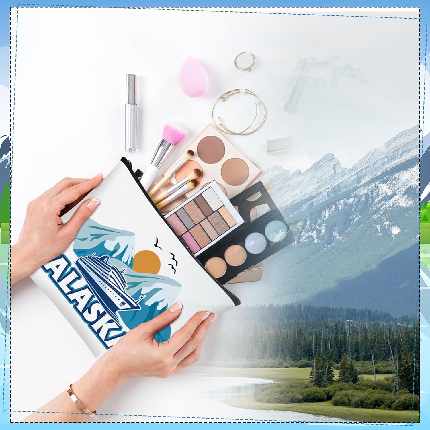 16 Pcs Alaska Cosmetic Bag Souvenir Gifts Makeup Bag Travel Vacation Zipper Pouch Purse for Women Birthday Trip Gifts Party Favors - Image 4