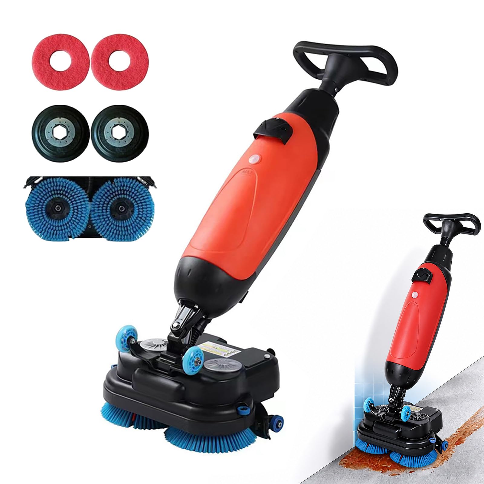 LURECAQING Electric Floor Scrubber Tile Polisher,Battery Powered, Floor Scrubber, Brush 360° Rotating Head 100min Runtime for Narrow Spaces Offices Retail Stores Commercial Buildings