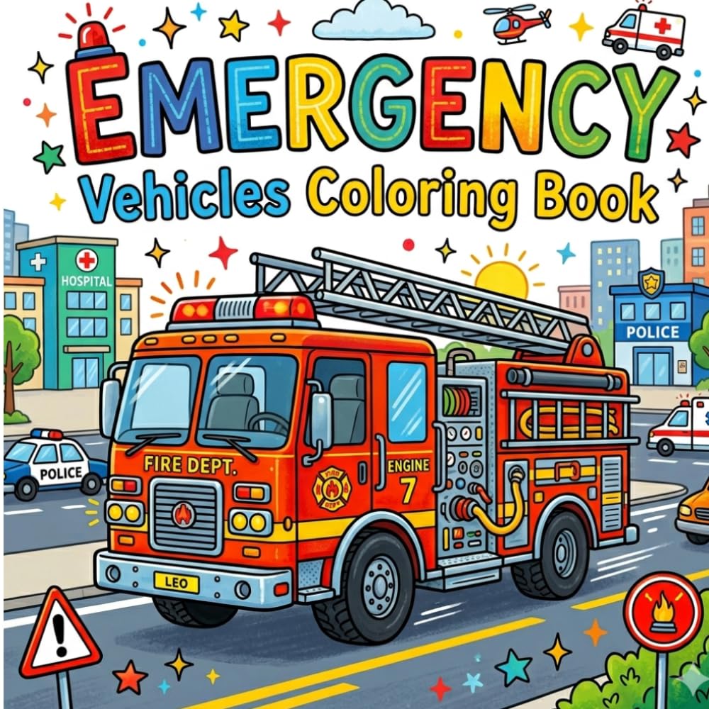 Emergency Vehicles Coloring Book: Simple, Bold Coloring Pages for Toddlers 2–4 (My First Vehicle Coloring Series)