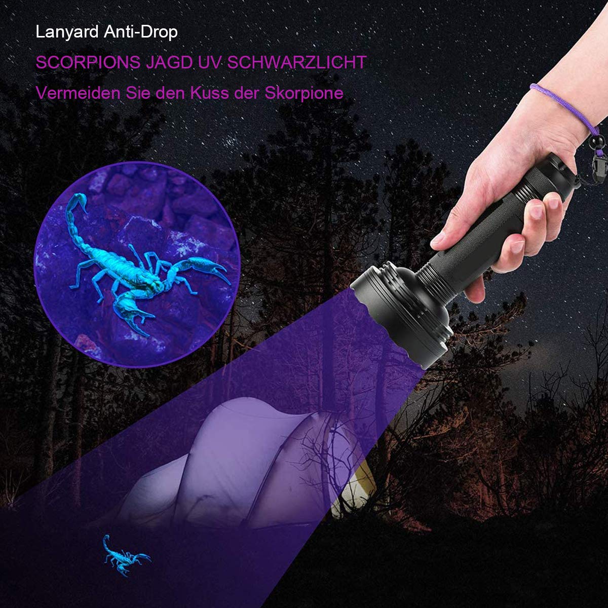 Schwarzlicht Taschenlampe, 128 LEDs UV Lampe mit UV Schutzbrille für Heimtierurindetektoren, Schwarzlichtlampe 395nm UV Licht Scorpion Torch Lampe für unechte Banknoten, Urin von Hunde, Katzen