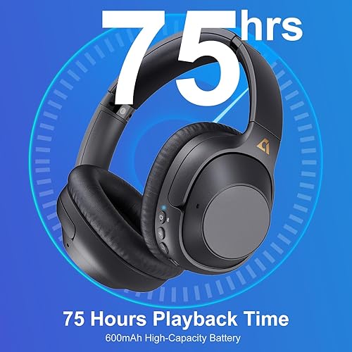 Miniatura 4 de YMOO Auriculares híbridos Bluetooth 5.2 con cancelación activa de ruido para viajes en avión, auriculares ANC con cable e inalámbricos, 75 horas de