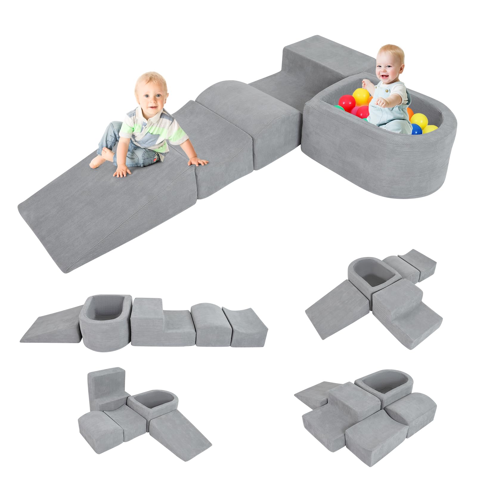 FANTASK Bloques de Espuma XXL de 5 Piezas, Bloques de Escalada Gigantes con Piscina de Bolas, Bloques de construcción Grandes para retozar y Escalar, Bloques de construcción Suaves para el hogar, la