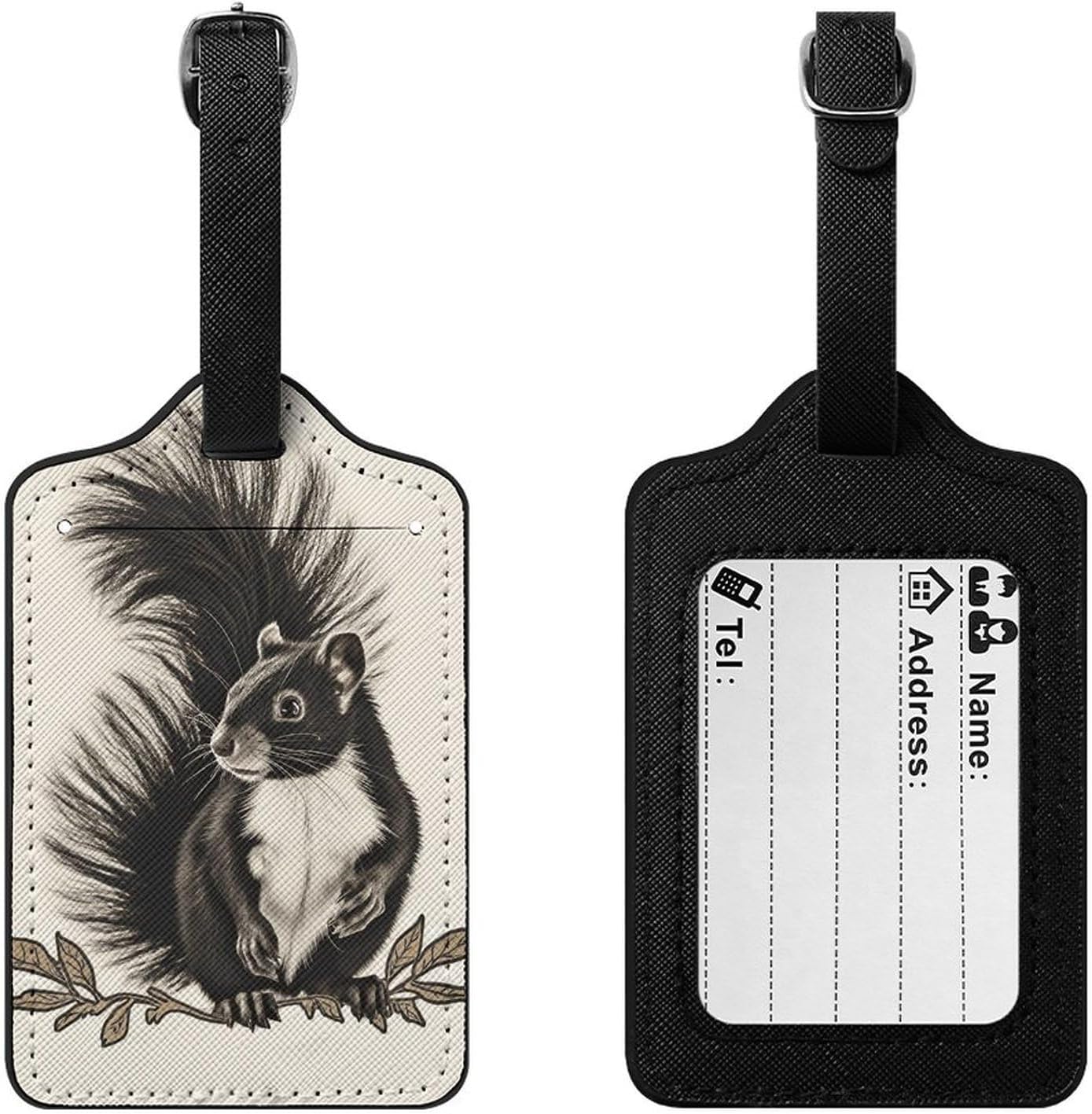 Skunk PU Leather Luggage Tags, Name Tags for Travel image 3