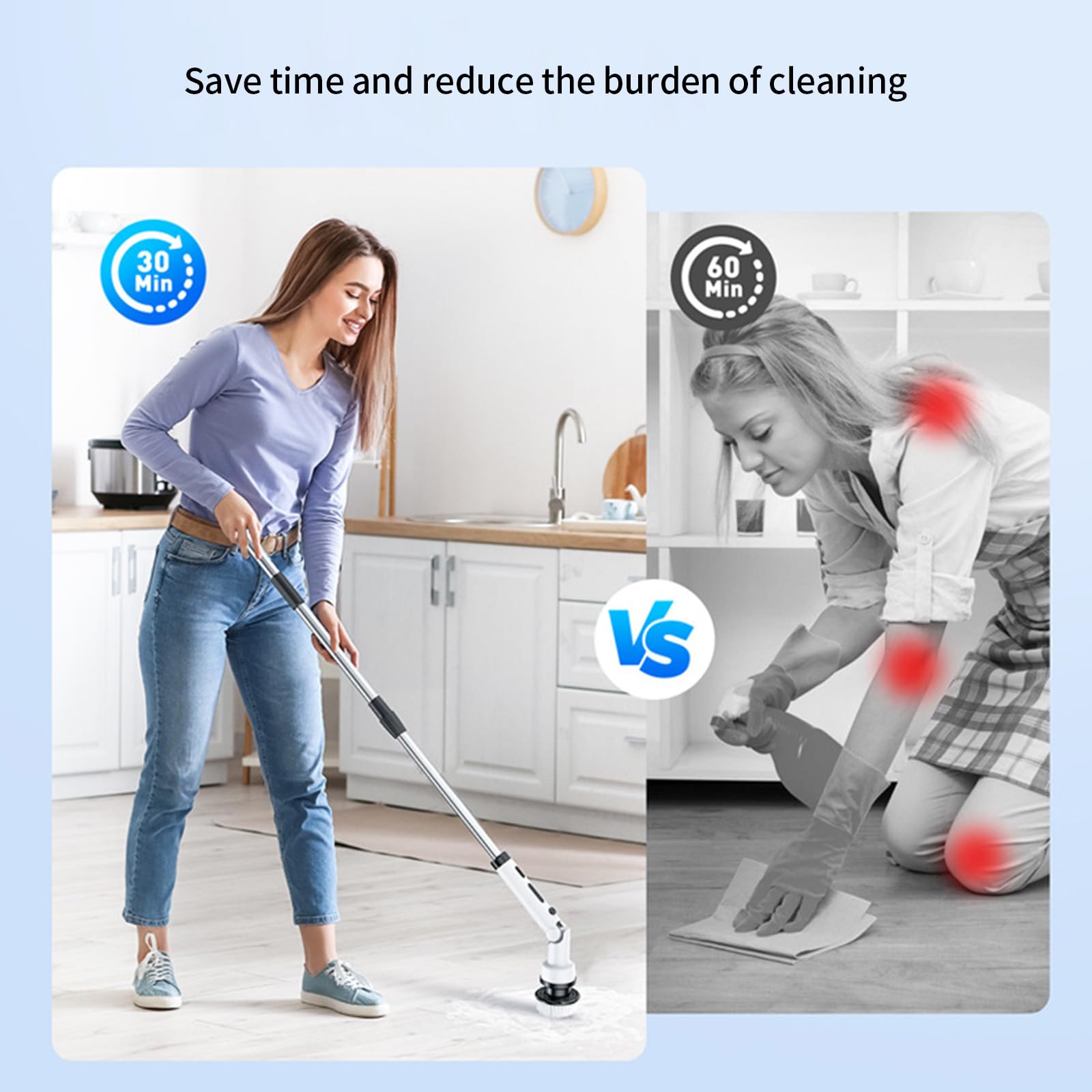 Brosse de Nettoyage électrique sans Fil, avec poignée réglable et 9 têtes de Brosse pour diverses Surfaces, Nettoyeur de