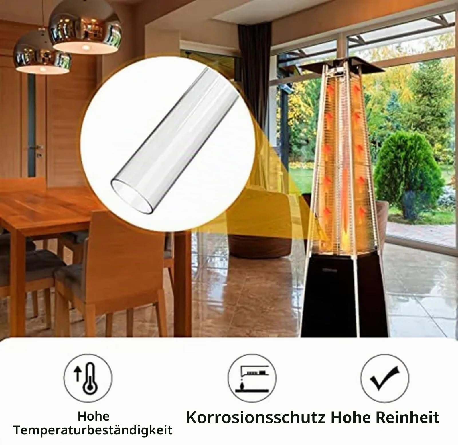 Quartz Glasröhre Glas Tube Für Gas Pyramiden Terrassenstrahler - Passt In Die Meisten Marken - Hitzebeständig Bis Zu 1400 Grad