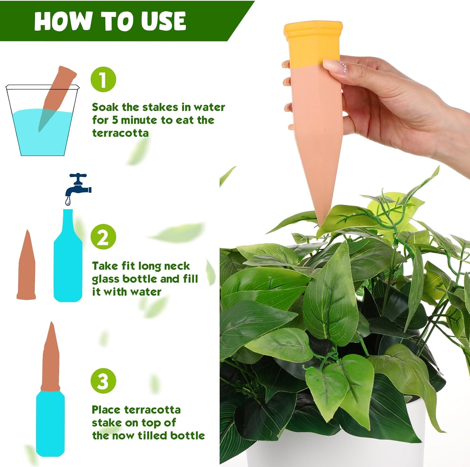 Jovitec Plant Watering Stakes Self Watering Spikes Terracotta Automatic Plant Waterers Devices for Indoor Outdoor Home and Office Plants(Multi Color,10 Pieces)