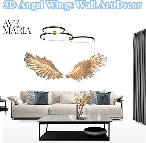 Miniatura 2 de Decoración de pared de alas de ángel doradas 3D, arte de pared decorativo de alas de ángel, 26 x 9.5 pulgadas, un par de alas para decoración de
