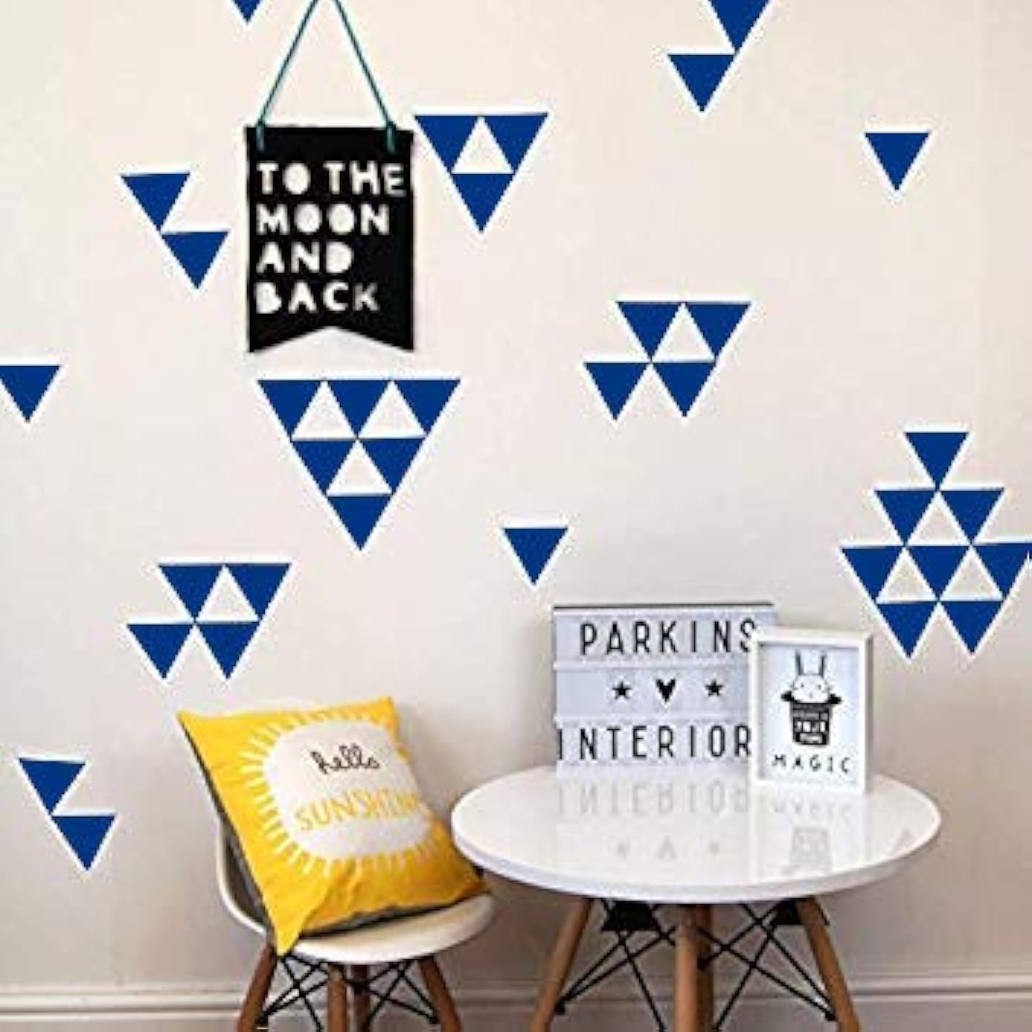 Triangle Wall Stickers - 128-Piece Premium Vinyl Wall Decals for Nursery, Kids Room, Bedroom & Home Decor by BugyBagy (Dark Blue)