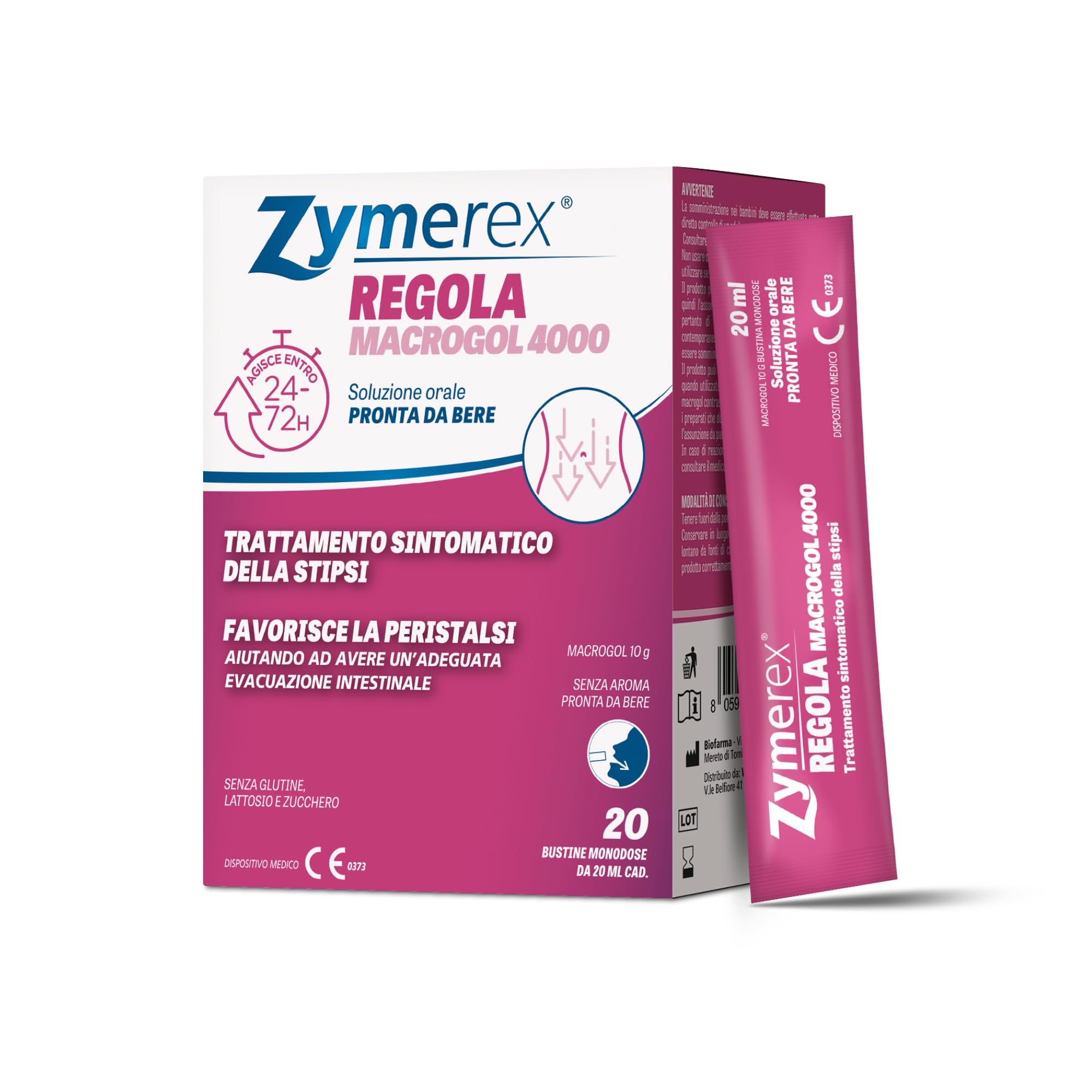 Zymerex REGOLA MACROGOL 4000 | Contro stitichezza occasionale e cronica | Favorisce la Regolarità intestinale | Lassativo pronto all'uso adulti e bambini | Senza glutine e lattosio (BUSTINE MONODOSE)