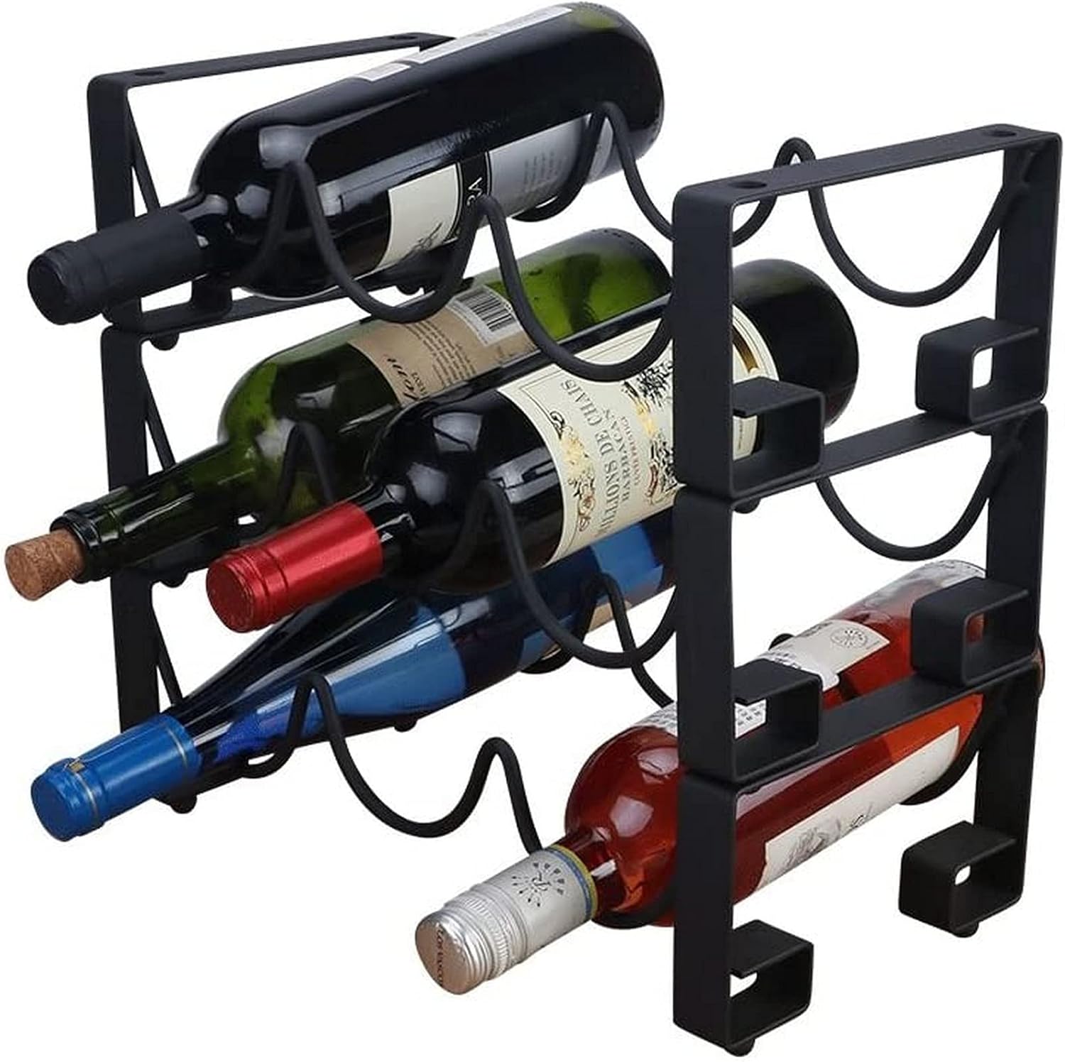 Wine Rack Free Standing Stackable 9 Bottle Iron Wine Bottle Holder Black Creative Decoration (Size:33.5 * 17.5 * 31cm)