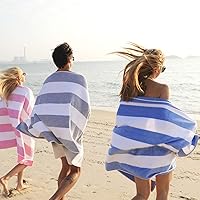 Vista 4 de Toalla de playa de algodón de gran tamaño - Toalla de piscina grande de 70 x 35 pulgadas, toalla de cabana de natación de secado rápido a rayas