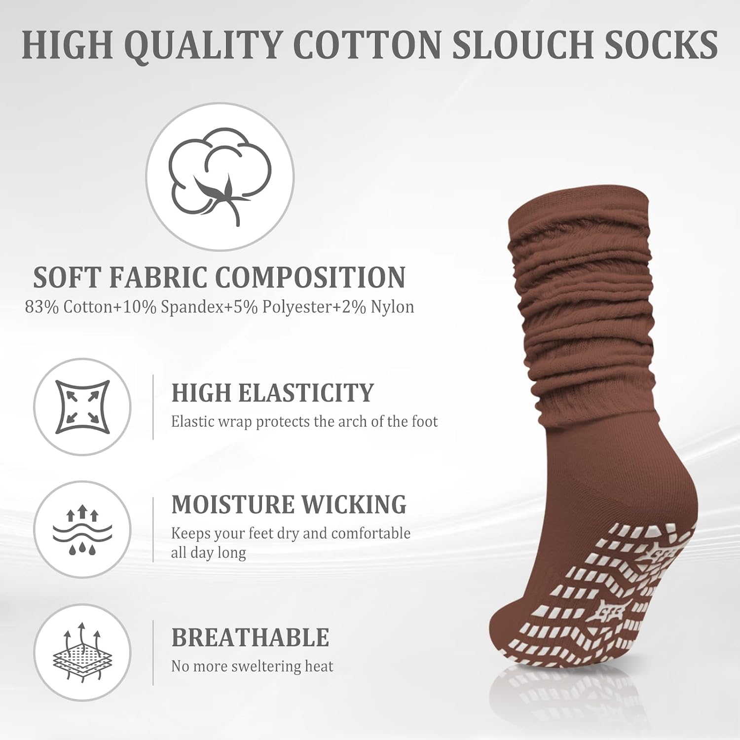 ZAKASA Slouch Socks with Grips for Women: Non Slip Long Scrunch Slouchy Socks Grippy Knee High for Yoga Pilates Hospital