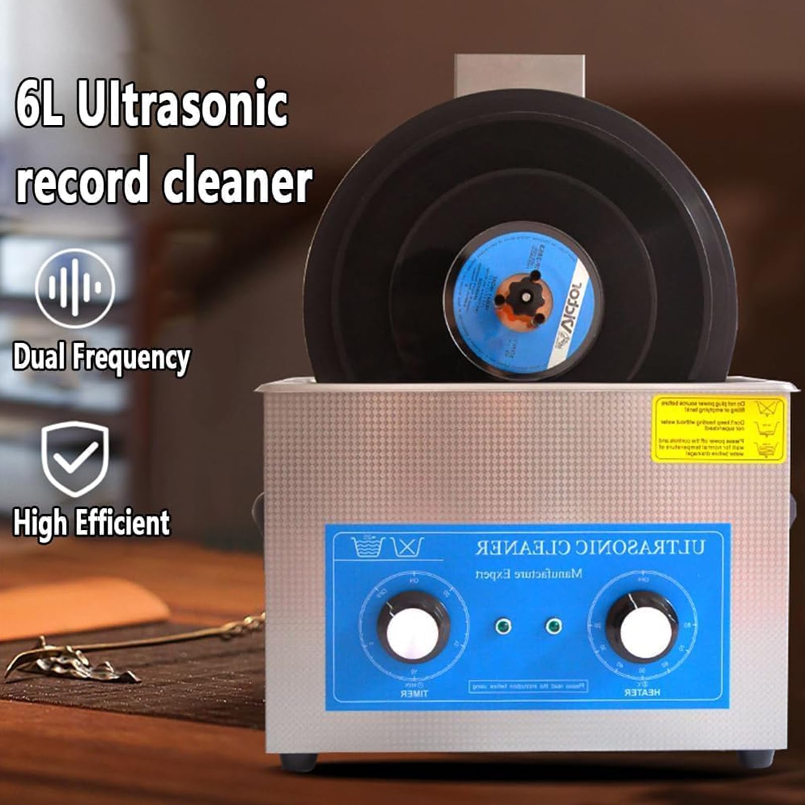 Pulitore per Dischi in Vinile Ad Ultrasuoni, Cavitatore Sonico Professionale da 3,2 Litri, Pulizia A Vibrazione A Doppia Frequenza, Timer da 1-30 Minuti E Controllo della Temperatura