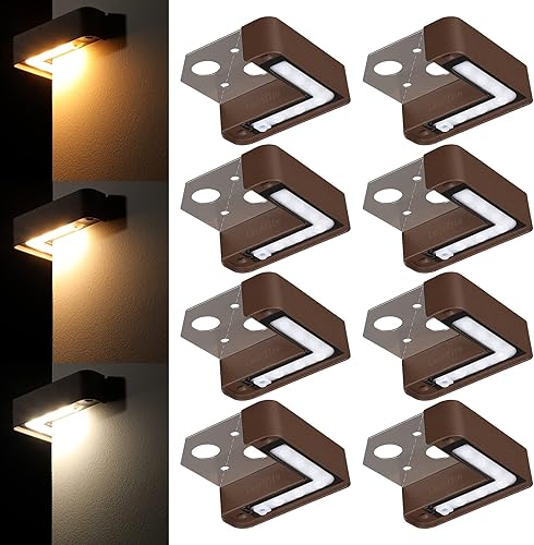 LEONLITE Paquete de 8 luces LED de paisaje duro de 3CCT, 2700 K/3000 K/4500 K seleccionables, luces de esquina de bajo voltaje, luces de pared de