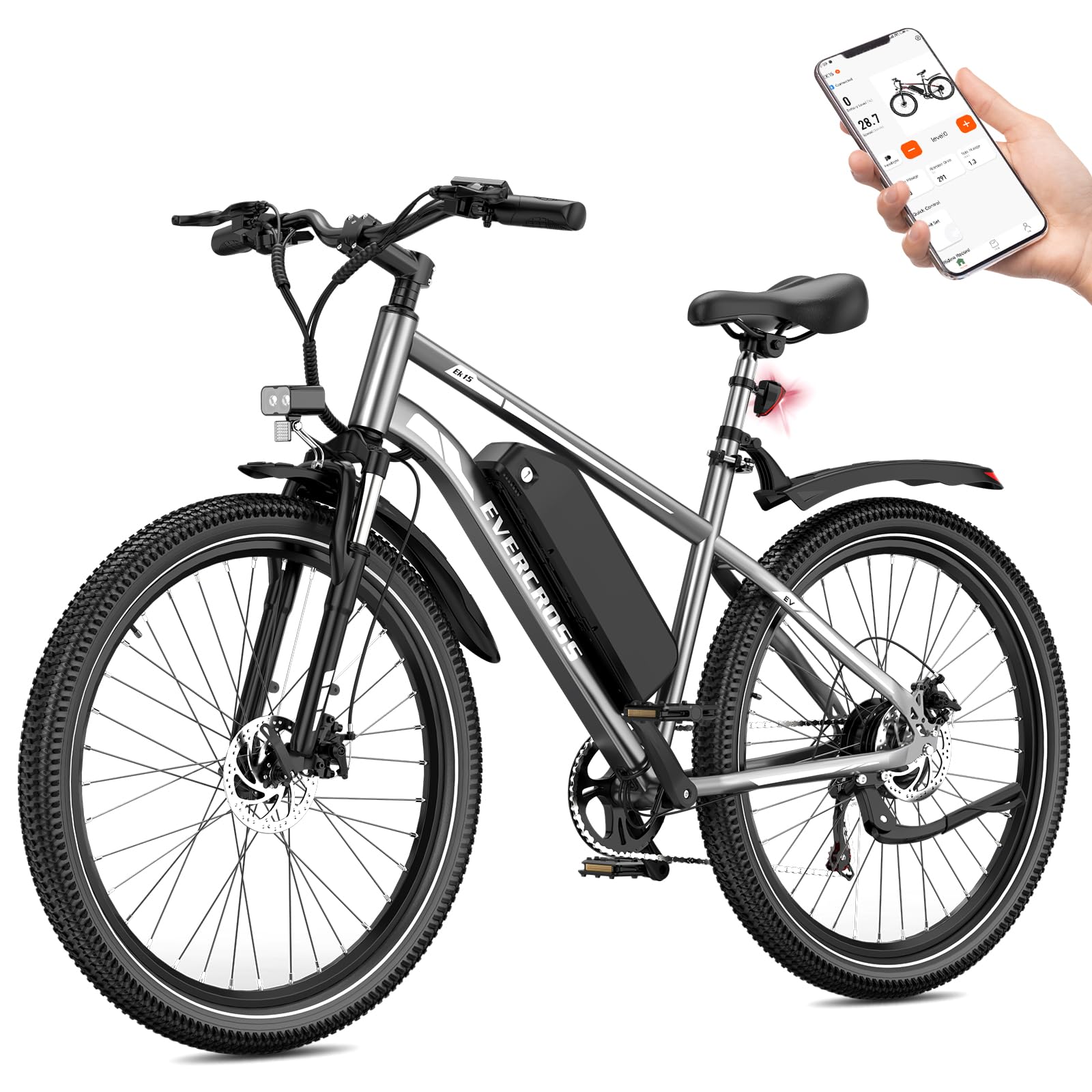EVERCROSS EK15 E-Bike für Erwachsene, 27,5'' Elektrofahrräder - App, 250W Motor, 36V 13Ah Akku, 15/20/25 KM/H, 7 Gang Getriebe, urbanes Elektrofahrrad Mountainbike für Unisex