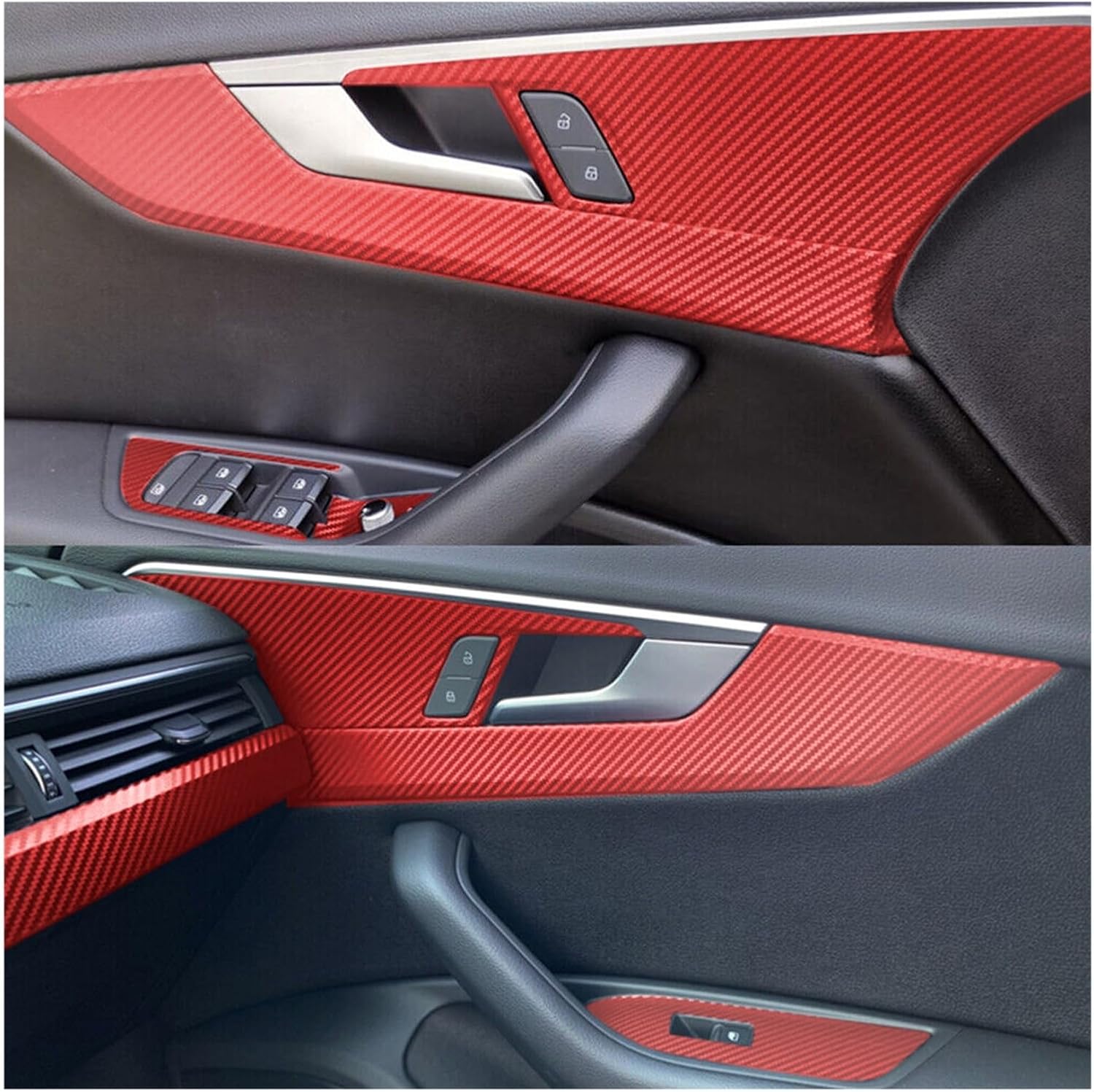 jfqm Car Interior Gear Panel Window Control Switch Sticker Kit Fit for Audi A4 A5 B9 2017-2019 LHD 5D Red Carbon Fiber Style