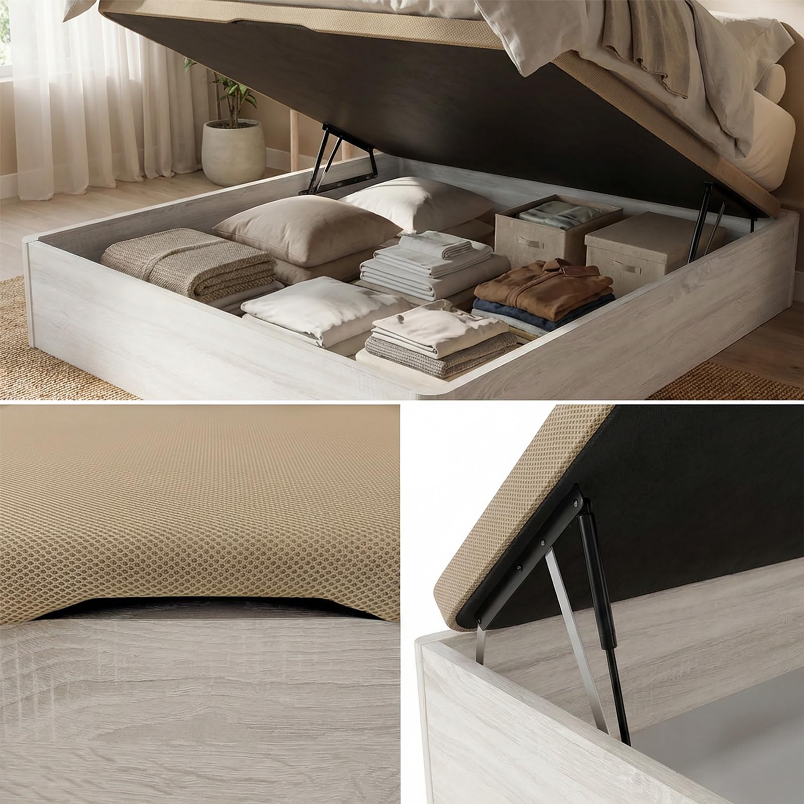 DUÉRMETE ONLINE - Canapé Abatible 150x190 cm Polar, Gran Capacidad, Estructura Súper Reforzada, Tapa Transpirable 3D, Incluye Subida a Domicilio