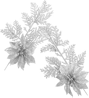 6ピースクリスマス造花 キラキラ花クリップ付き 人工松枝 テーブル飾り ツリー階段手すり用 休日の装飾