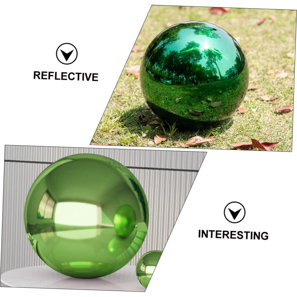 Sfera riflettente da giardino, 2 pezzi, decorazione che adorna il globo riflettente per l'osservazione esterna, sfera infrangibile, per specchi esterni, sfera da giardino, sfera lucidante in acciaio