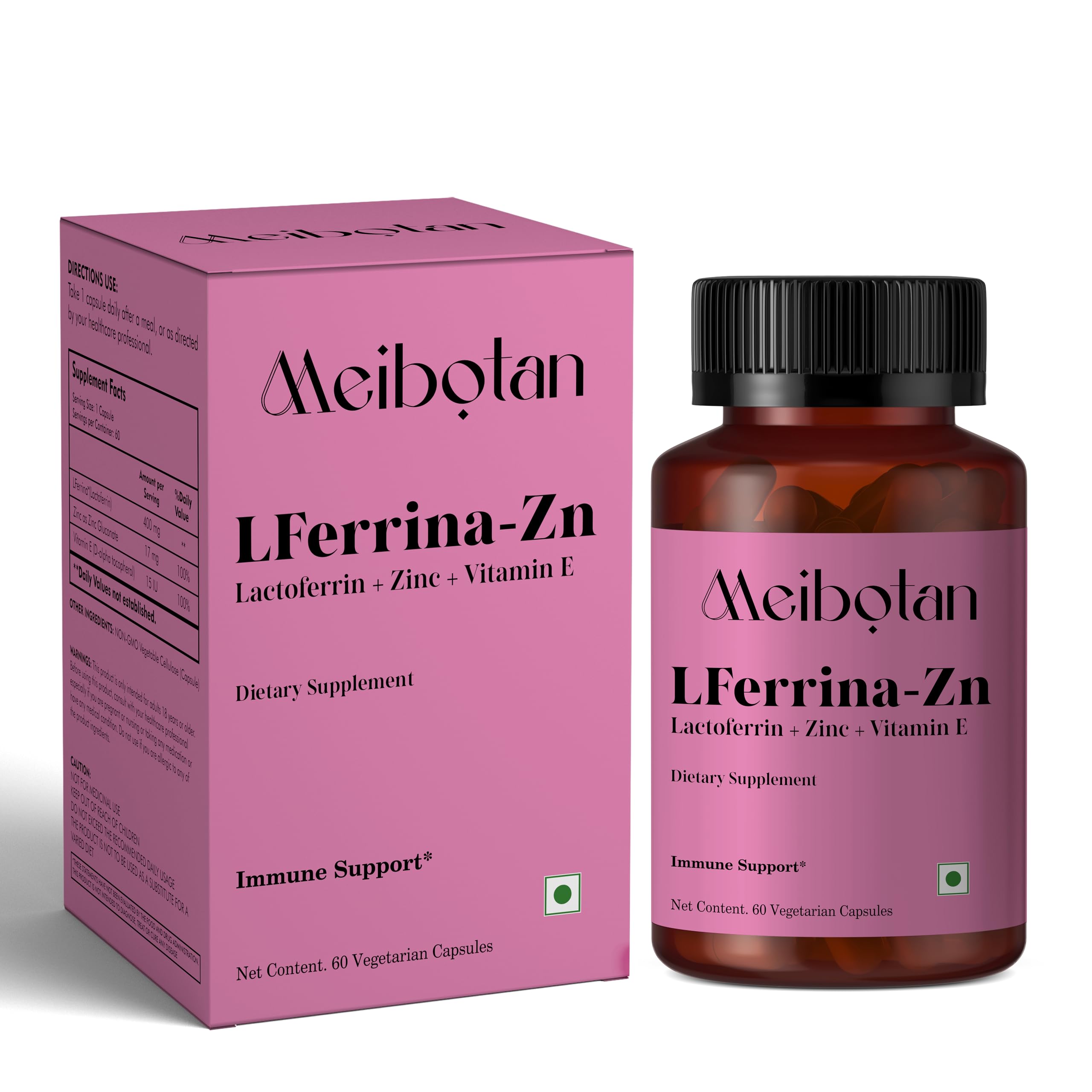Lactoferrin with Zinc and Vitamin E for Men & Women Boosts Immunity, Regulates iron metabolism, Digestion support - 60 Veg Capsules