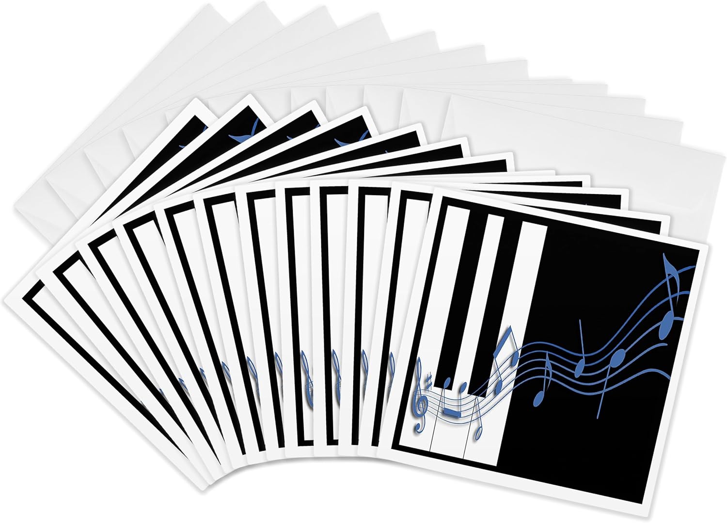 3dRose Blue Music Notes on Piano Keys - Greeting Cards, 6 x 6 inches, set of 12 (gc_12997_2)