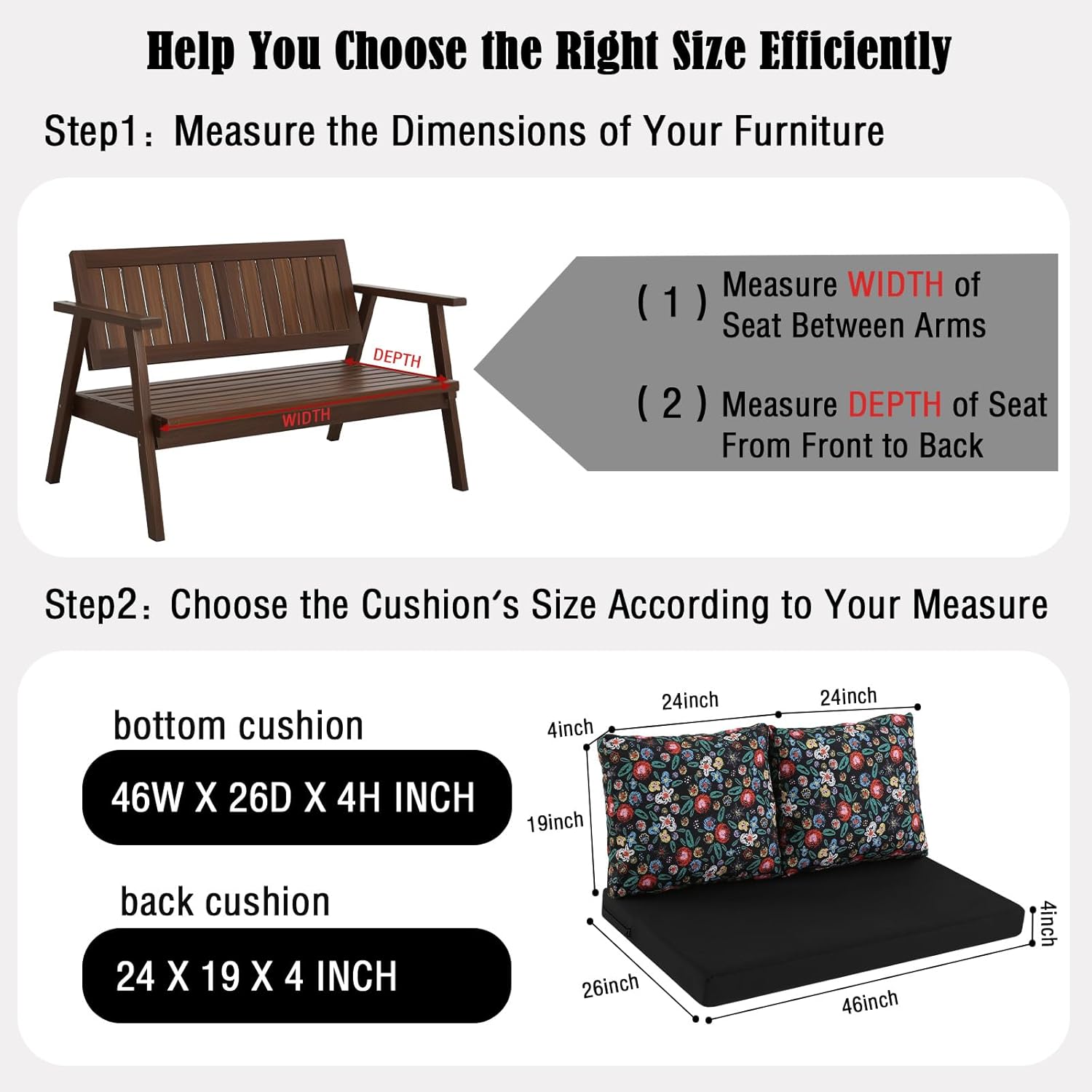 idee-home Outdoor Loveseat Cushions for Patio Furniture, Waterproof Couch Hampton Bay Deep Seat Cushion Replacement Set 46" x 26", Patio Love Seat Sofa Cushions for Garden Chair, Peacock Blue Pattern