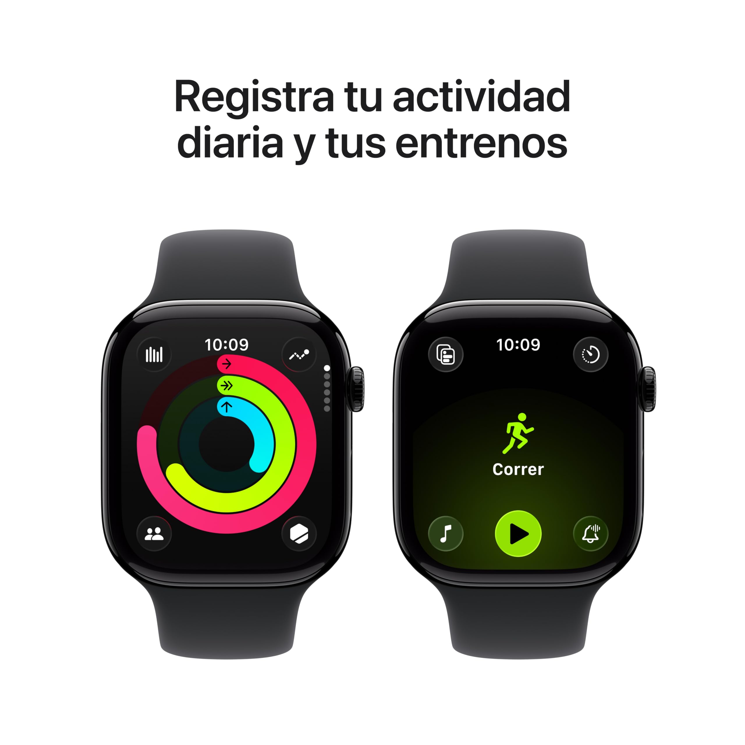 Apple Watch Series 11 GPS con caja de aluminio en negro azabache de 46 mm y correa deportiva negra-Talla M/L.Calidad del Sueño,monitores de entreno y salud,pantalla siempre activa, resistencia al agua