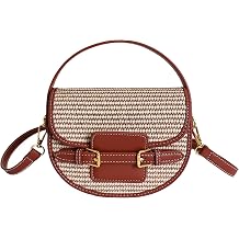 Straw Crossbody Bag for Women,Small Saddle Purse,Adjustable Strap and Buckle Flap