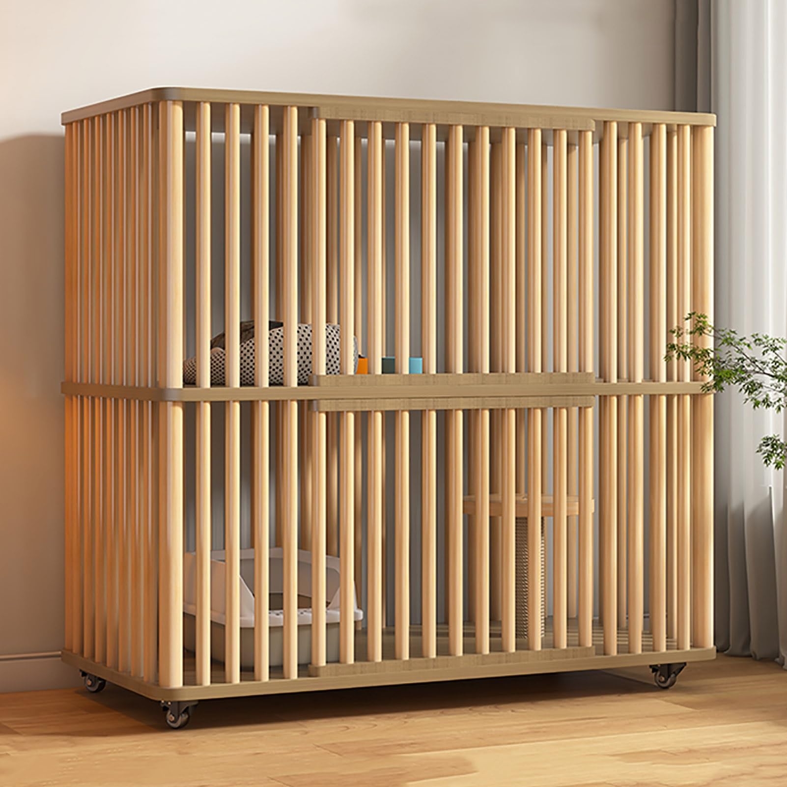 Grande Gabbia per Gatti in Legno a 2 Livelli per Interni - Spaziosa Cuccia per Gatti per 1-3 Gatti con 2 Porte - Recinto Ideale per Piccoli Animali Domestici (112x56x106 cm)