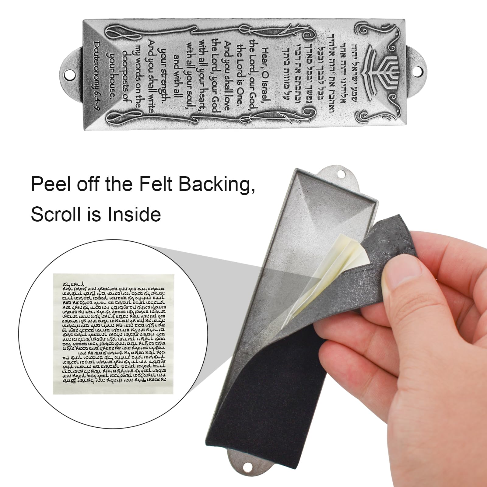 MrMrKura Blessing Mezuzah for Door, Alloy Mezuzah with Scroll for Door, English Mezuzah Case with Non-Kosher Mezuzah Scroll for Jewish Gifts/Jewish Decor, Christmas, New Year, Easter (Silver)