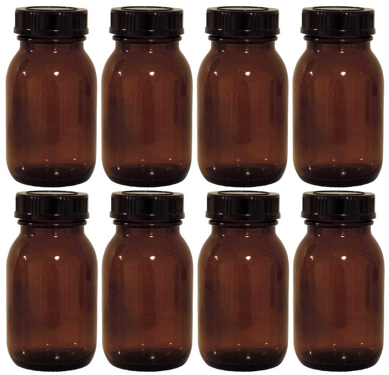 mikken - Brown pharmacist glass set 8 x 125 ml including screw cap and labels, made in Germany.