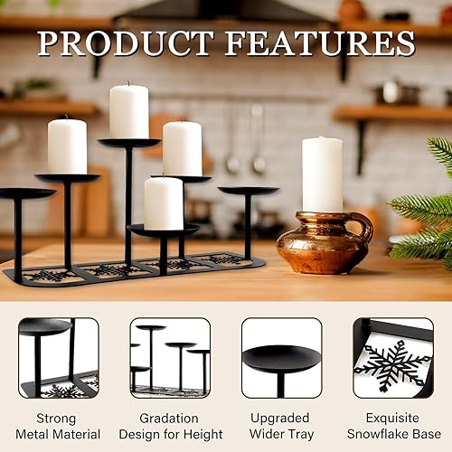 Miniatura 3 de Portavelas de chimenea de metal negro mate con 6 soportes de velas, decoración de manto para velas sin llama o de cera, mesa de piso, centro de