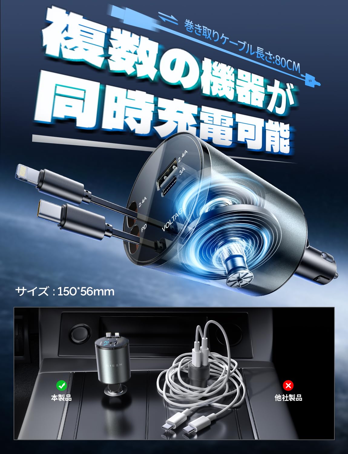 全部まとめて5台写真チックしてください。充電器が付いてないです。ジャン品。 Amazon.co.jp: 【巻き取り式・タイプc 2本+Lightning 】ZRZK シガー
