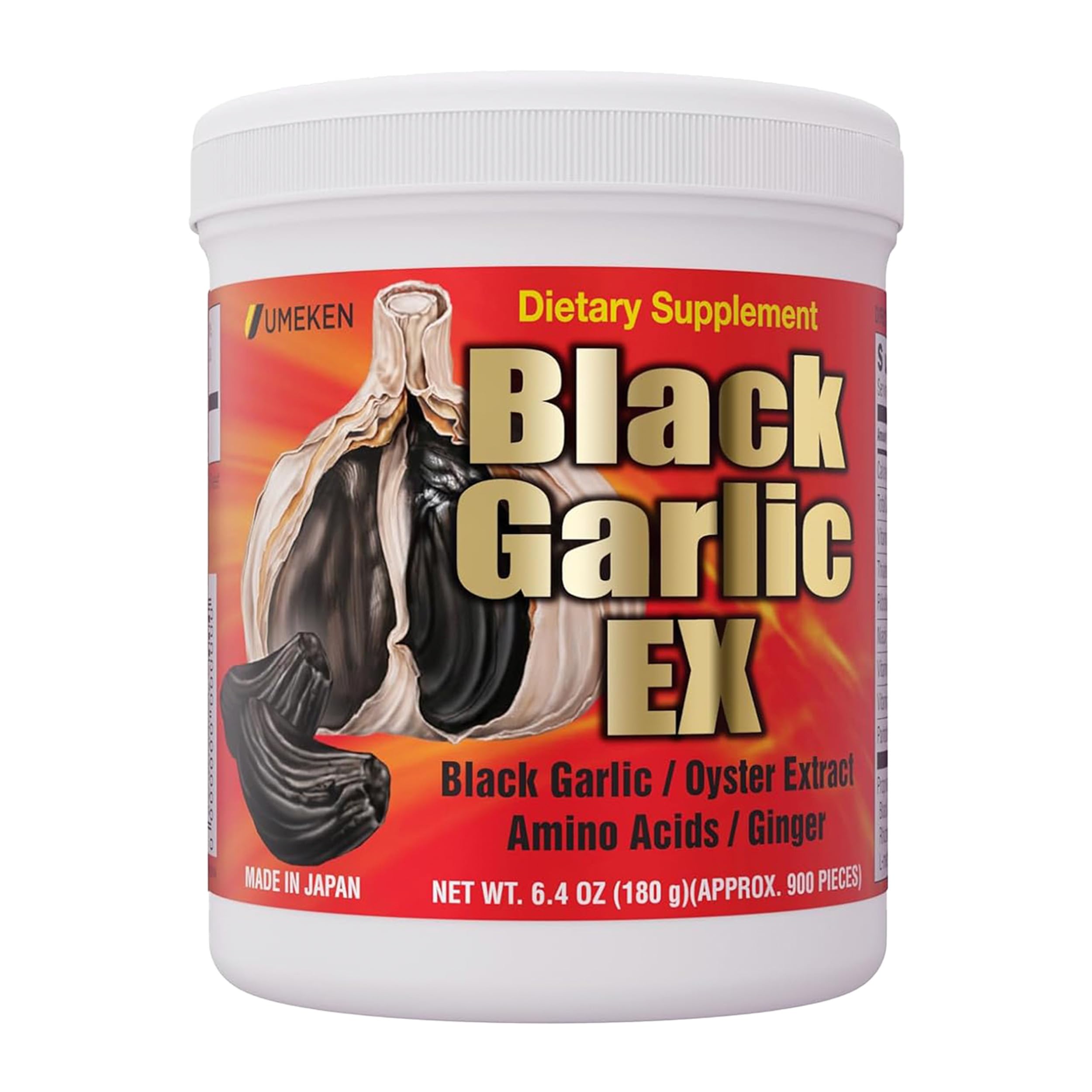 Umeken Suplemento de Alho Preto Fermentado com Vitamina B, Alicina, Aminoácidos, Extrato de Ostra e Gengibre, 180 g