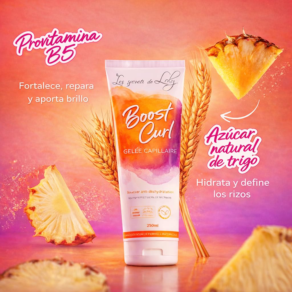 Les Secrets de Loly – Boost Curl – Hidratación y Definición para Rizos – Provitamina B5 – 99% ingredientes naturales – Gel para rizos sin efecto rígido – 250 ml
