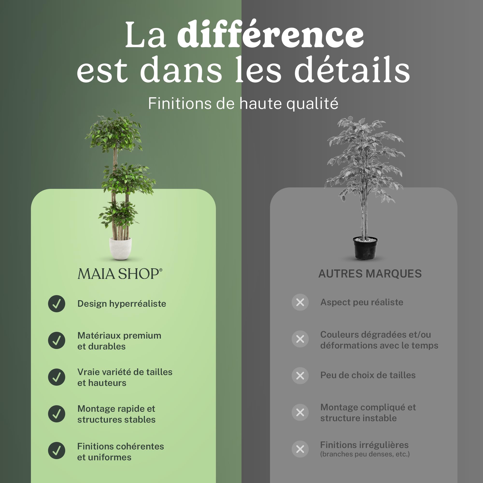 Maia Shop | Ficus Artificiel | Plantes Artificielles Interieur | Plante Artificielle | 3 Cimes Mesures: 175 x 80 cm | Fausse Plante | Arbre Artificiel | Decoration Maison