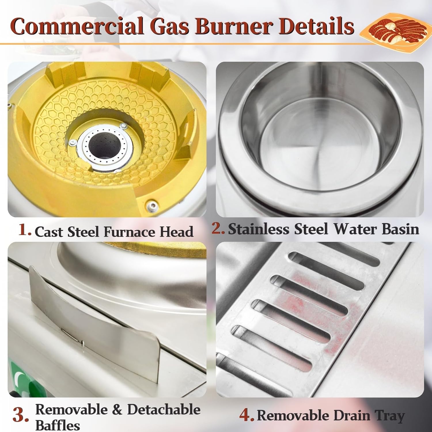 Commercial Gas Wok Stove Chinese Wok Range Burner 85300 BTU Heavy-duty Stainless Steel Cooker Liquefied and Natural Gas Compatible Single Stove with Baffle for Chinese Cooking 110V