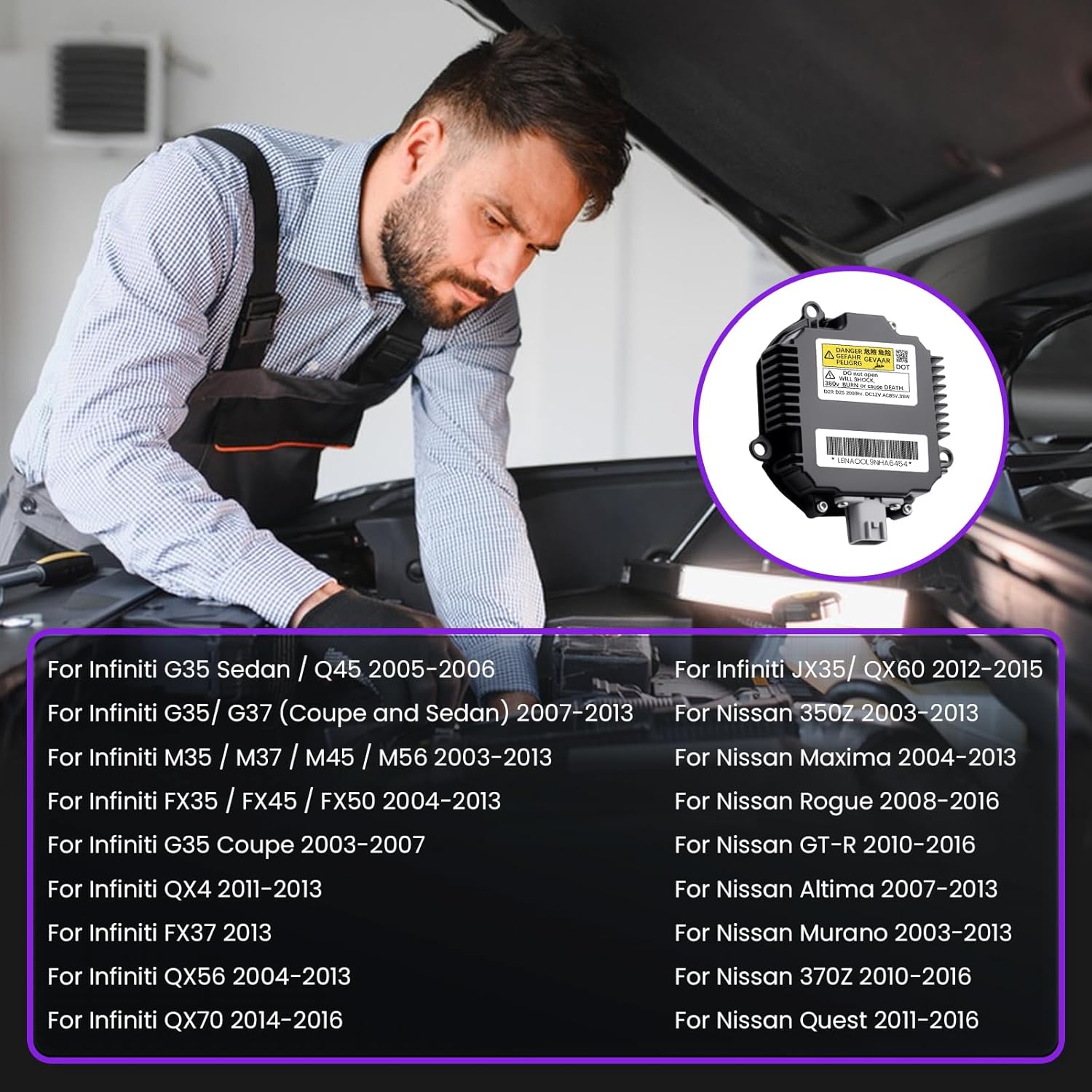 Set of 2 28474-89904 Xenon HID Headlight Ballast for Nissan Altima 350z 370z Rogue Murano for Infiniti G35 G37 M35 M37 Fx35 Fx37 Fx45 Ballast w/Igniter & D2S Bulb 28474-8991A NZMNS111LAN